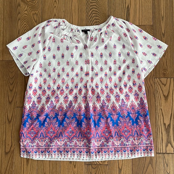 Talbots Pink Blue Floral Tunic Print Blouse size XL - Picture 4 of 12